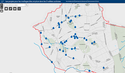 Visualisatoin du maillage bleu sur la carte interactive d'Uccle