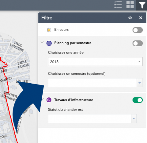 Carte interactive travaux Uccle - le filtre